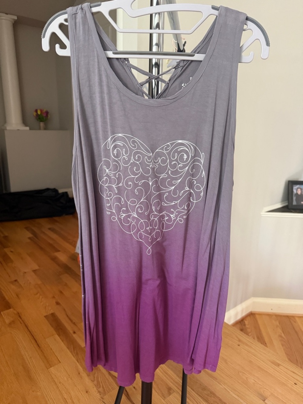 torrid Gray to Purple Ombre Tank Top with White Heart Graphic